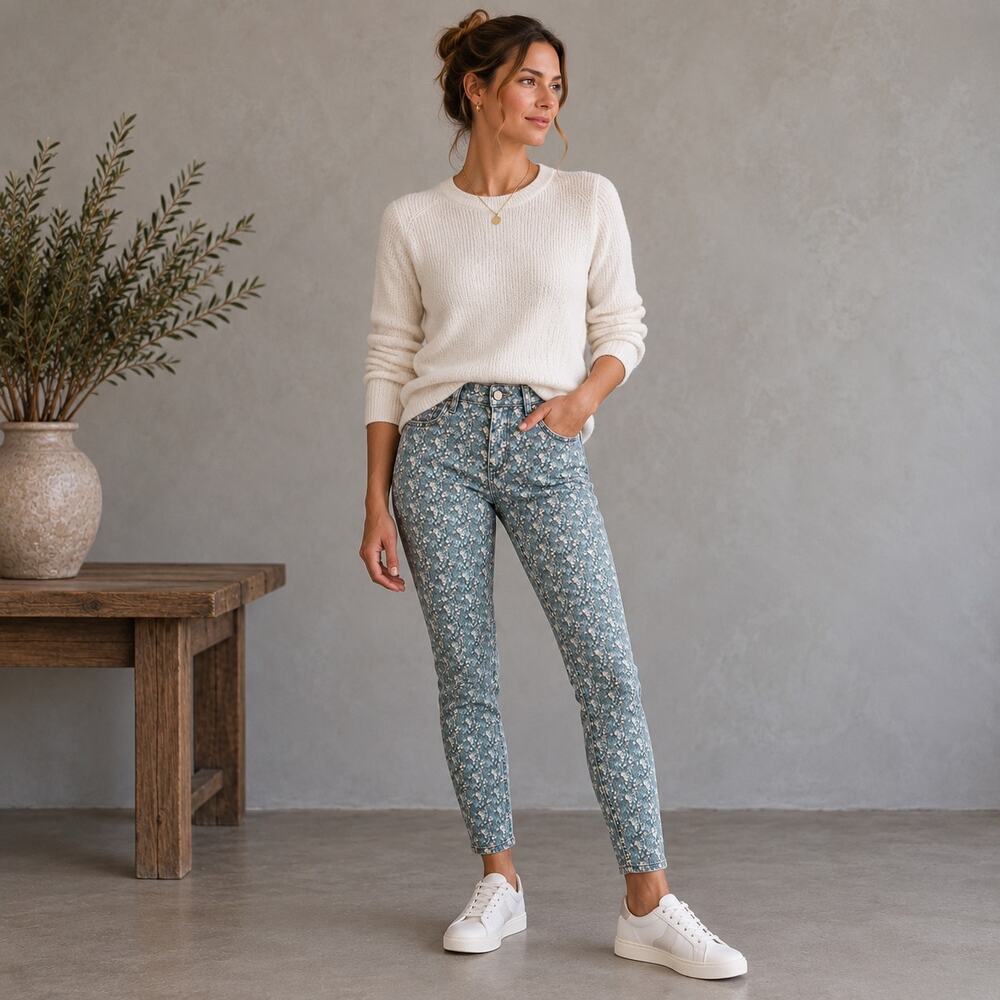 Pilcro & the Letterpress Stet Blue Floral Skinny Jeans 27